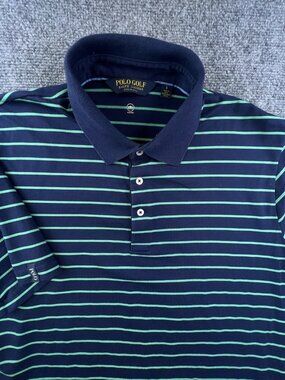 Polo Golf Ralph Lauren Polo Shirt Large Striped Blue Green Short Sleeve Wicking